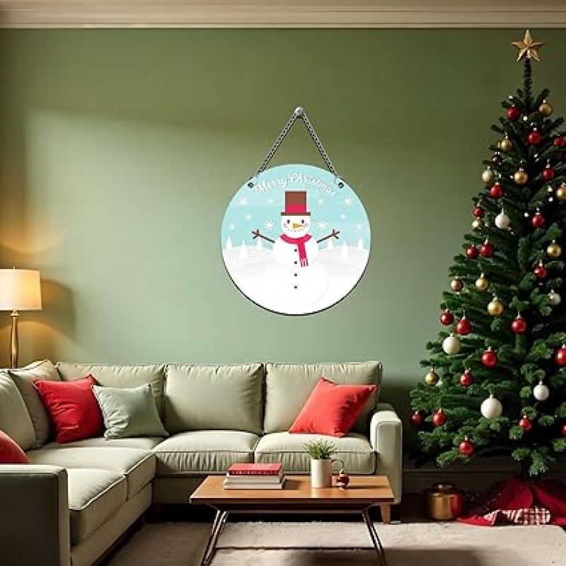 Merry Christmas Snowman Wooden Wall Hanging Christmas Tree Decoration Items for Home Office Xmas Gifts for Women Men Kids Girls Boys Friends