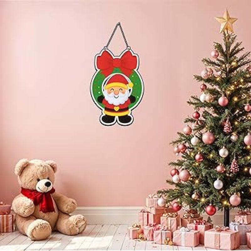 Cute Santa Claus Printed Wooden Wall Hanging For Home Living Room Party Church Decoration Xmas Wall Decor Items Wall Art For Kids Room Decor Christmas Home Decoration
