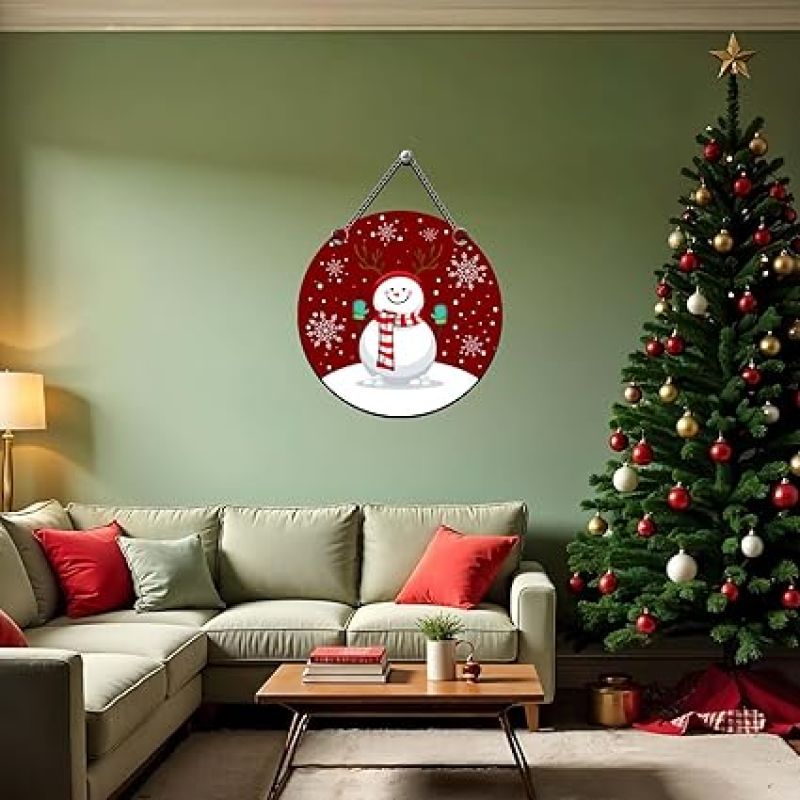 Wooden Snowman Christmas Wall Hanging for Home Decoration Wall Hanging Ornaments for Home Living Room Christmas Party Church Decoration