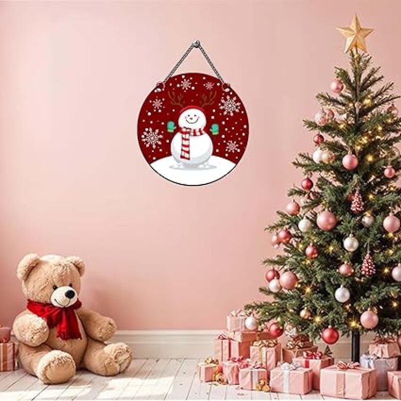 Wooden Snowman Christmas Wall Hanging for Home Decoration Wall Hanging Ornaments for Home Living Room Christmas Party Church Decoration