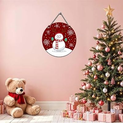 Wooden Snowman Christmas Wall Hanging for Home Decoration Wall Hanging Ornaments for Home Living Room Christmas Party Church Decoration