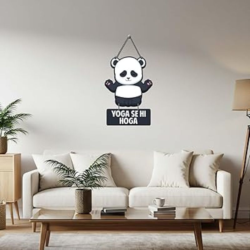 Yoga Se Hi Hoga Wooden Wall Hanging Funny Panda Wall Art Decor Meditation Home Decor Wall Art For Hall, Living Room, Bedroom Mdf Wall Decoration