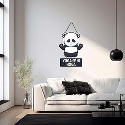 Yoga Se Hi Hoga Wooden Wall Hanging Funny Panda Wall Art Decor Meditation Home Decor Wall Art For Hall, Living Room, Bedroom Mdf Wall Decoration