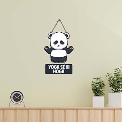 Yoga Se Hi Hoga Wooden Wall Hanging Funny Panda Wall Art Decor Meditation Home Decor Wall Art For Hall, Living Room, Bedroom Mdf Wall Decoration