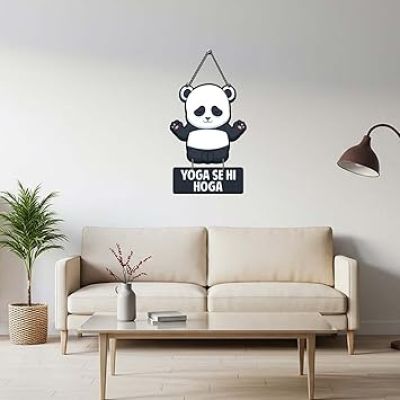 Yoga Se Hi Hoga Wooden Wall Hanging Funny Panda Wall Art Decor Meditation Home Decor Wall Art For Hall, Living Room, Bedroom Mdf Wall Decoration