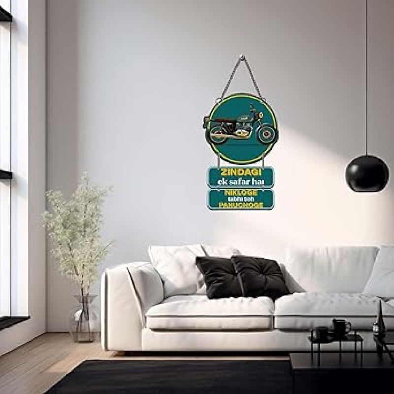 Zindagi Ek Safar Hai Nikloge Tabhi To Pahuchoge Wooden Wall Hanging For Home, Living Room, Boys Room Decoration Gift For Bike Lover Wall Art Decor