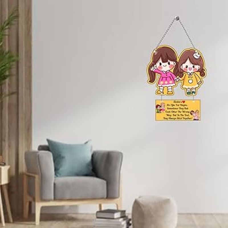 Cute Sister Wall Hanging For Girls Room, Living Room, Bedroom Best Sister Quotes Decor Item Wall Art for Hall Birthday Gift For Sisters, Sibling Love Gift For Sister