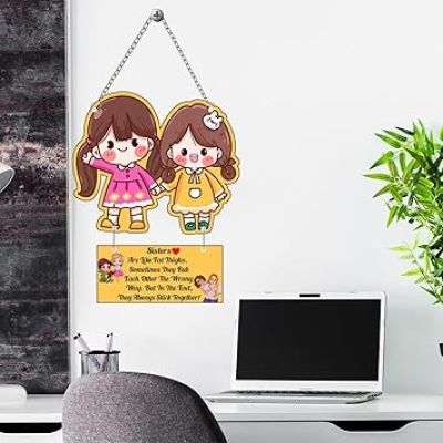 Cute Sister Wall Hanging For Girls Room, Living Room, Bedroom Best Sister Quotes Decor Item Wall Art for Hall Birthday Gift For Sisters, Sibling Love Gift For Sister