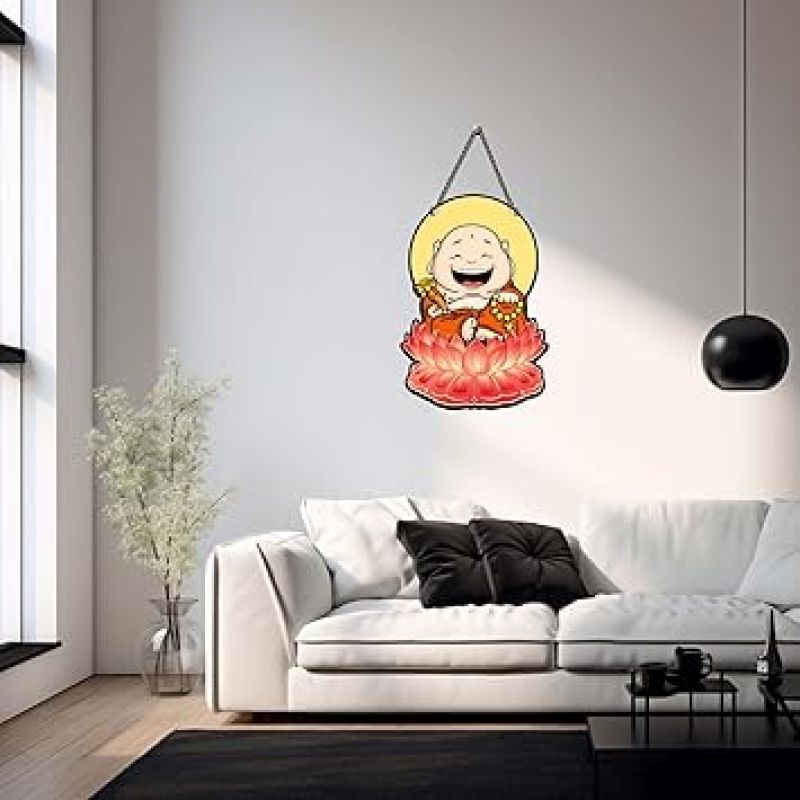 Laughing Buddha Wall Hanging Wall Art for Home Office Living Room Good Luck Positive Vibes Kids Room Decor Return Gift Spiritual Decoration