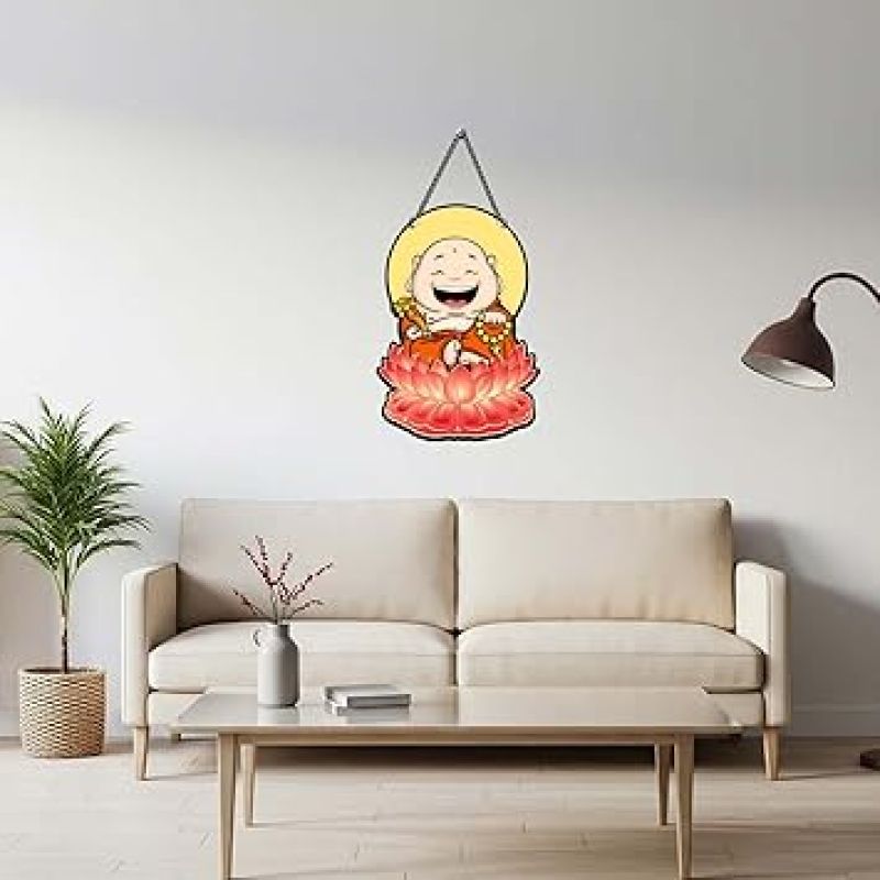 Laughing Buddha Wall Hanging Wall Art for Home Office Living Room Good Luck Positive Vibes Kids Room Decor Return Gift Spiritual Decoration