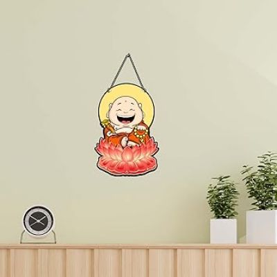 Laughing Buddha Wall Hanging Wall Art for Home Office Living Room Good Luck Positive Vibes Kids Room Decor Return Gift Spiritual Decoration