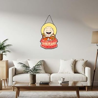 Laughing Buddha Wall Hanging Wall Art for Home Office Living Room Good Luck Positive Vibes Kids Room Decor Return Gift Spiritual Decoration
