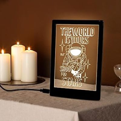 3D Illusion Space Astronaut Night Lamp with Warm White Light Children's Room Decor Table Light for Kids Room, Bedroom & Home Decor Space Theme Bedside Lamp