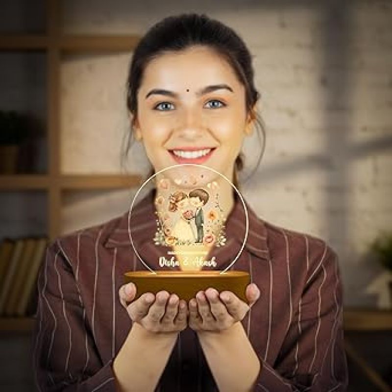 Personalized Couple Night Lamp with Warm White Light Customized with Name Anniversary Gift for Husband Wife, Bhaiya Bhabhi, Didi & Jiju Birthday Gift Valentines Day Gift