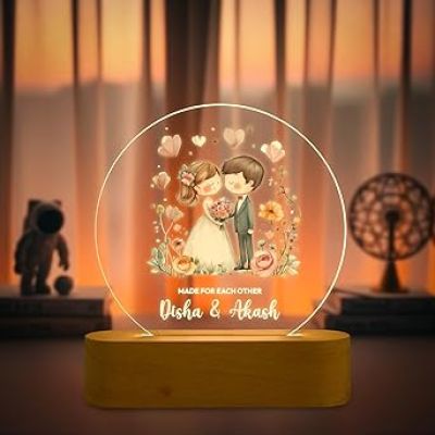 Personalized Couple Night Lamp with Warm White Light Customized with Name Anniversary Gift for Husband Wife, Bhaiya Bhabhi, Didi & Jiju Birthday Gift Valentines Day Gift
