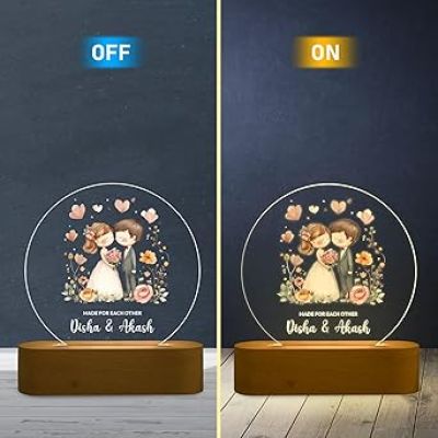 Personalized Couple Night Lamp with Warm White Light Customized with Name Anniversary Gift for Husband Wife, Bhaiya Bhabhi, Didi & Jiju Birthday Gift Valentines Day Gift