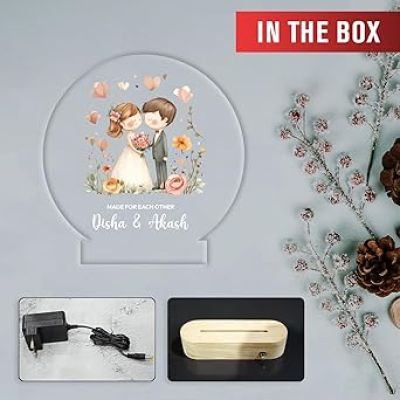 Personalized Couple Night Lamp with Warm White Light Customized with Name Anniversary Gift for Husband Wife, Bhaiya Bhabhi, Didi & Jiju Birthday Gift Valentines Day Gift