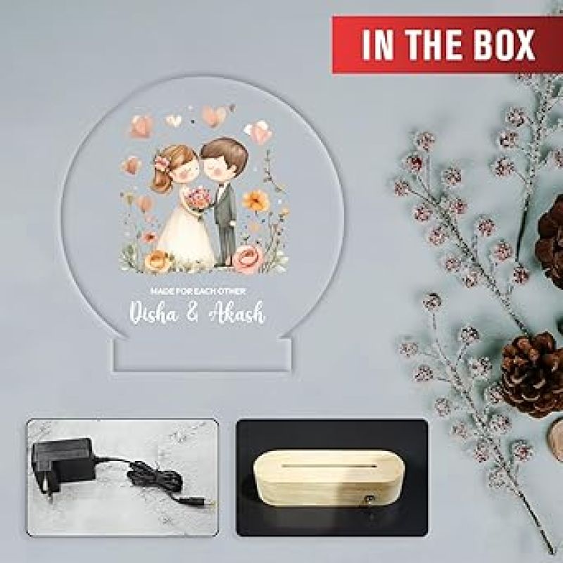 Personalized Couple Night Lamp Customized with Name Anniversary Gift for Husband Wife, Bhaiya Bhabhi, Didi & Jiju Birthday Gift Valentines Day Gift 7 Color Changing Light