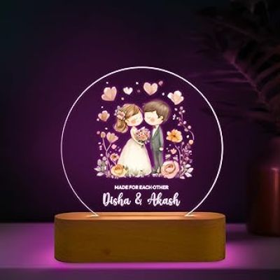 Personalized Couple Night Lamp Customized with Name Anniversary Gift for Husband Wife, Bhaiya Bhabhi, Didi & Jiju Birthday Gift Valentines Day Gift 7 Color Changing Light