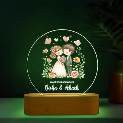 Personalized Couple Night Lamp Customized with Name Anniversary Gift for Husband Wife, Bhaiya Bhabhi, Didi & Jiju Birthday Gift Valentines Day Gift 7 Color Changing Light