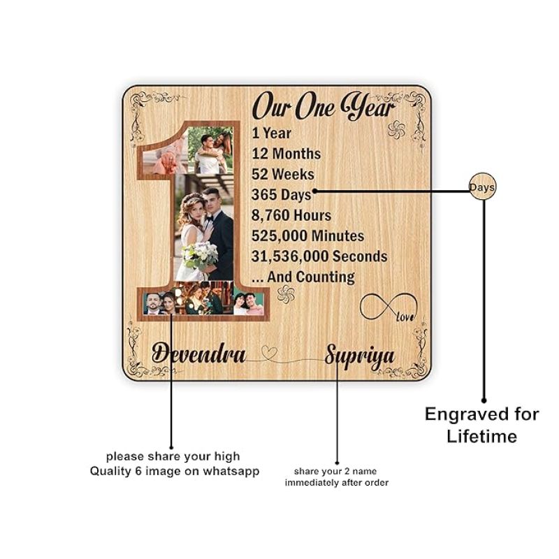 1st Anniversary Gift Personalized With Photo & Name | Wooden Photo Frame Anniversary Gift For Wife 1st Anniversary Gift for Husband Gift For Loveable Person