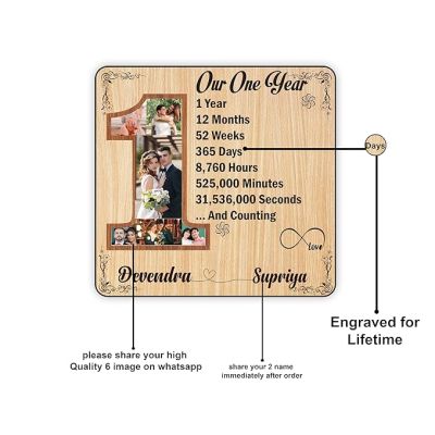 1st Anniversary Gift Personalized With Photo & Name | Wooden Photo Frame Anniversary Gift For Wife 1st Anniversary Gift for Husband Gift For Loveable Person