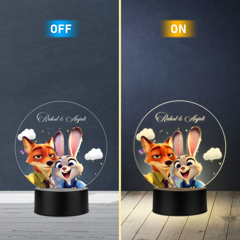 Personalized Hunny & Bunny Cartoon Led Lamp Customized with Name Birthday Gift for Girls Boys Kids Return Gift Home Decor Light Warm White Light