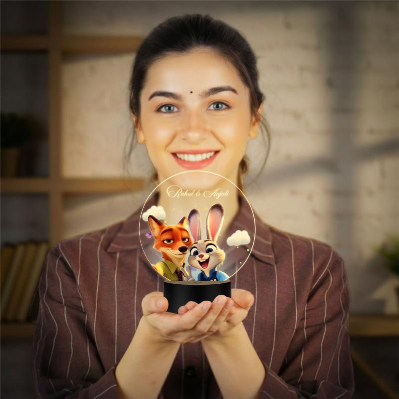 Personalized Hunny & Bunny Cartoon Led Lamp Customized with Name Birthday Gift for Girls Boys Kids Return Gift Home Decor Light Warm White Light