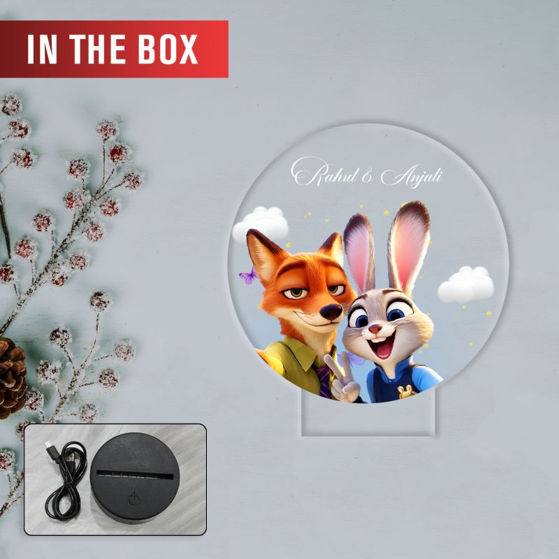 Personalized Hunny & Bunny Cartoon Led Lamp Customized with Name Birthday Gift for Girls Boys Kids Return Gift Home Decor Light Warm White Light