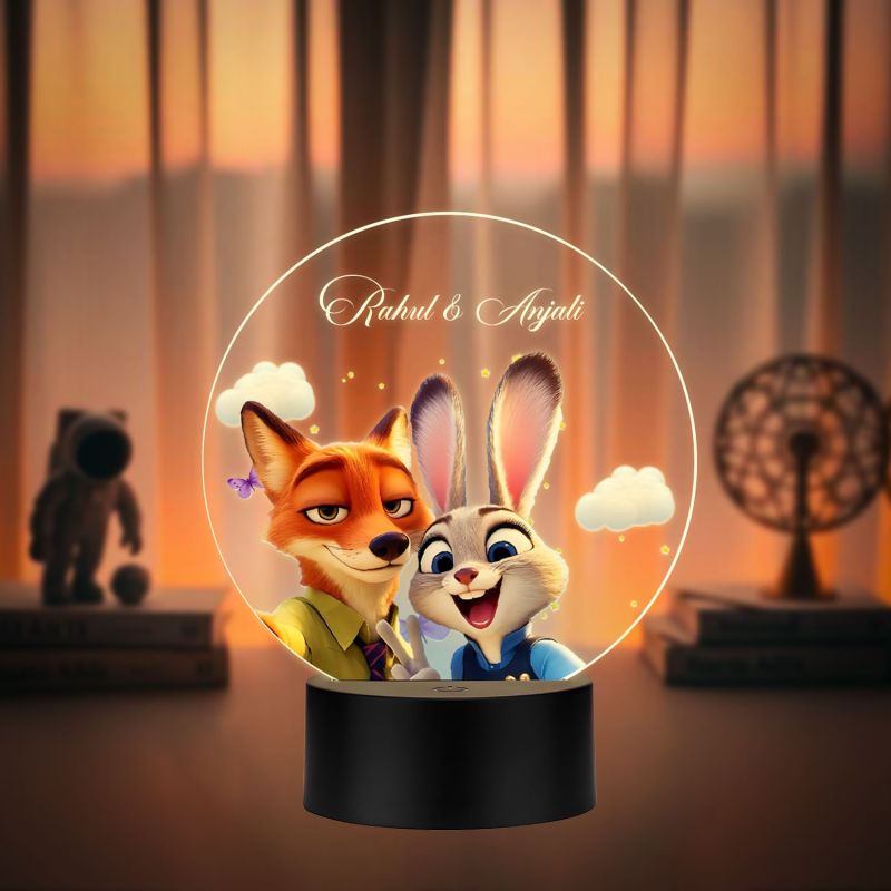 Personalized Hunny & Bunny Cartoon Led Lamp Customized with Name Birthday Gift for Girls Boys Kids Return Gift Home Decor Light Warm White Light