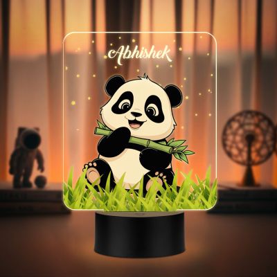 Personalized Cute Panda LED Night Lamp Custom with Name Deal Gift for Boys, Girls, Toddlers, and Nursery Kids Bedroom Bedside Table Lamp Warm White Light