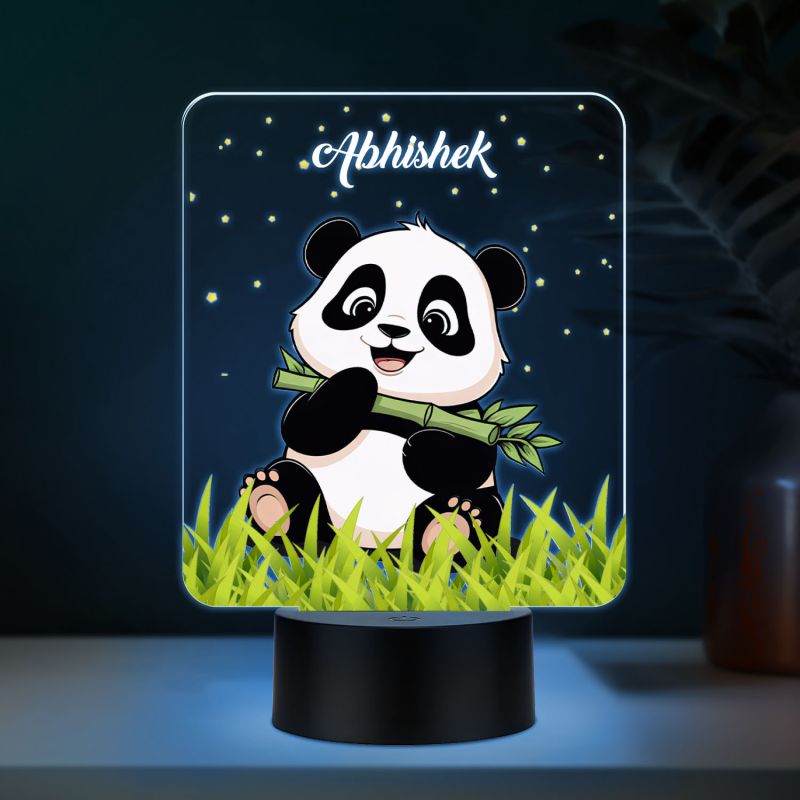Personalized Cute Panda LED Night Lamp Custom with Name Deal Gift for Boys, Girls, Toddlers, and Nursery Kids Bedroom Bedside Table Lamp Multicolored Light