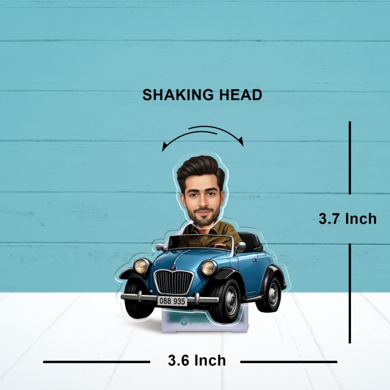 Personalized Caricature Car Standee, Custom Face Photo Cutout with Shaking Head, Battery Powered Bobblehead Showpiece for Tabletop & Car Dashboard Gift for Brother, Boss & Friends