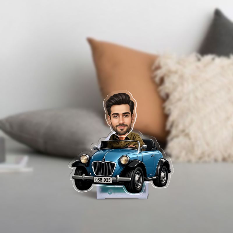 Personalized Caricature Car Standee, Custom Face Photo Cutout with Shaking Head, Battery Powered Bobblehead Showpiece for Tabletop & Car Dashboard Gift for Brother, Boss & Friends
