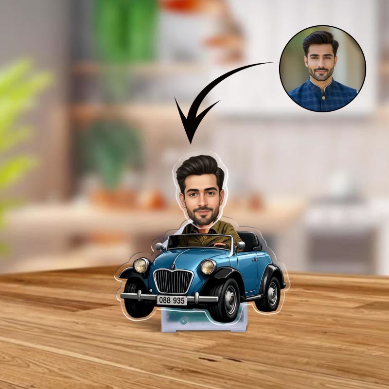 Personalized Caricature Car Standee, Custom Face Photo Cutout with Shaking Head, Battery Powered Bobblehead Showpiece for Tabletop & Car Dashboard Gift for Brother, Boss & Friends