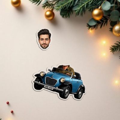 Personalized Caricature Car Standee, Custom Face Photo Cutout with Shaking Head, Battery Powered Bobblehead Showpiece for Tabletop & Car Dashboard Gift for Brother, Boss & Friends