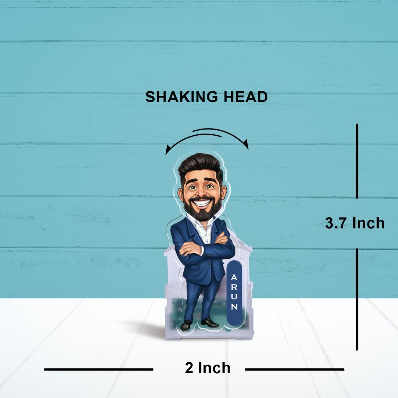 Personalized Acrylic Funny face Caricature with Moving Head Solar Powered Bobblehead Figurine for Car Dashboard, Office Table ,Home Decor Gift for Boss, Friends & Manager
