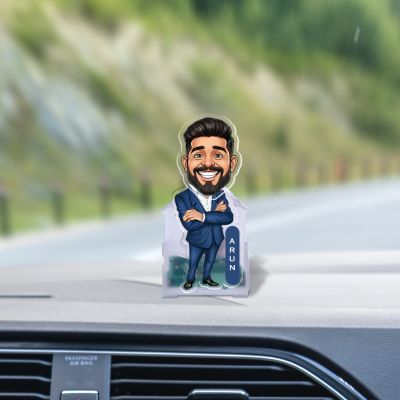 Personalized Acrylic Funny face Caricature with Moving Head Solar Powered Bobblehead Figurine for Car Dashboard, Office Table ,Home Decor Gift for Boss, Friends & Manager