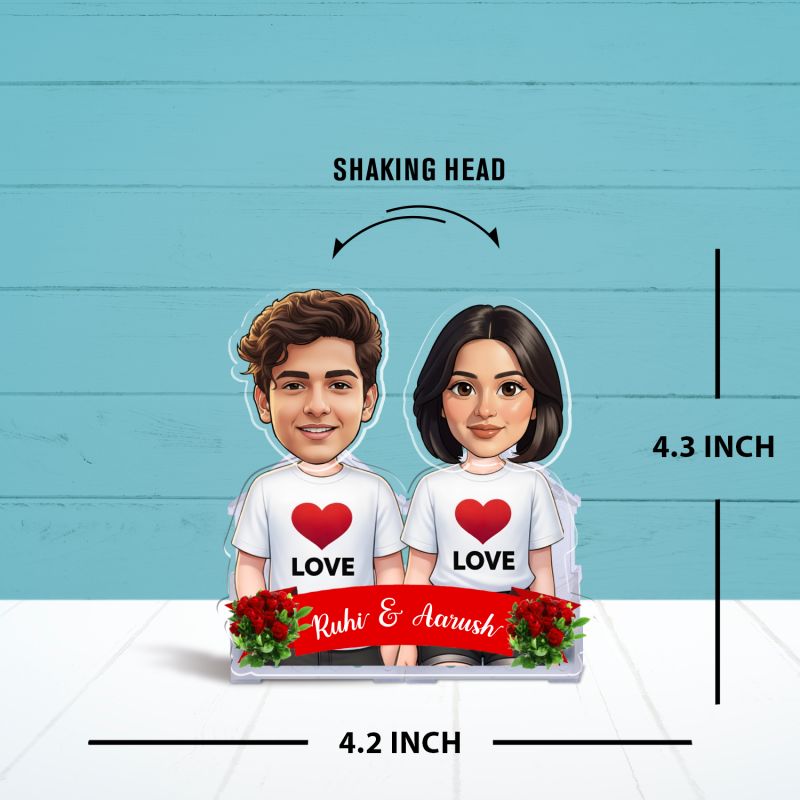 Personalized Couple Bobblehead Caricature Gift for Husband, Wife, Girlfriend, Boyfriend & Friends Solar Powered Moving Head Couple Gift for Birthday (Love Couple Gift)