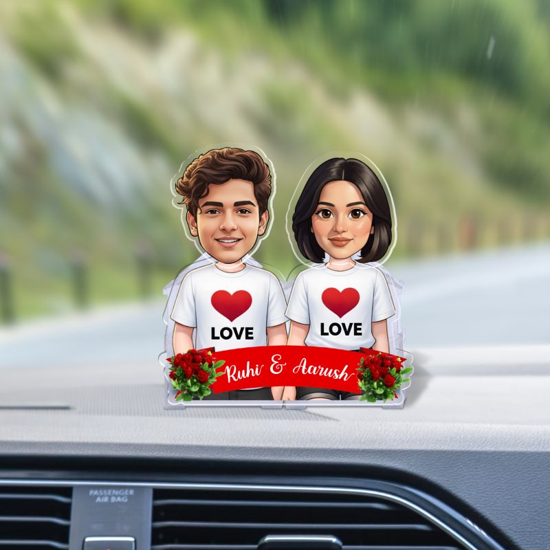 Personalized Couple Bobblehead Caricature Gift for Husband, Wife, Girlfriend, Boyfriend & Friends Solar Powered Moving Head Couple Gift for Birthday (Love Couple Gift)