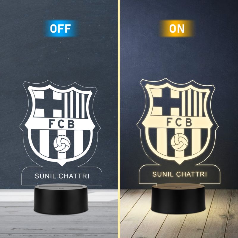 Personalized FCB Football Club LED Night Lamp Custom with Name Warm White Light Gift for Football Lover Football Theme Return Gift