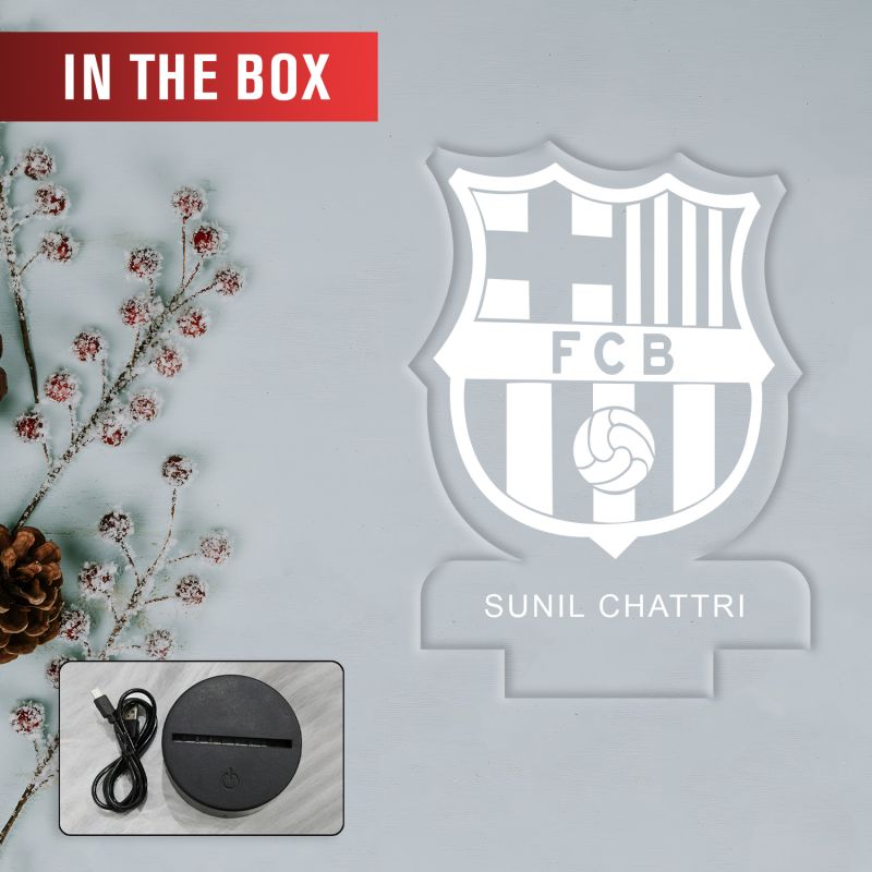 Personalized FCB Football Club LED Night Lamp Custom with Name Warm White Light Gift for Football Lover Football Theme Return Gift