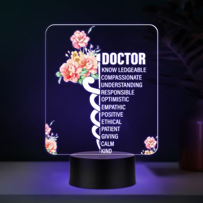 Doctor Appreciation LED Night Light Medical Symbol Acrylic Lamp with Color Changing Black Base Thankyou Gift for Doctor Doctor Appreciation Gifts