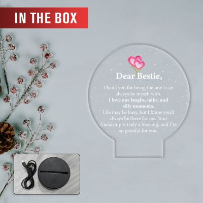 Dear Bestie LED Night Lamp with Heartfelt Friendship Message Warm White Light Birthday Gift for Bestie