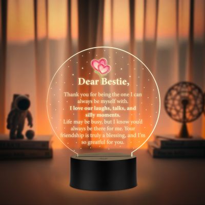 Dear Bestie LED Night Lamp with Heartfelt Friendship Message Warm White Light Birthday Gift for Bestie