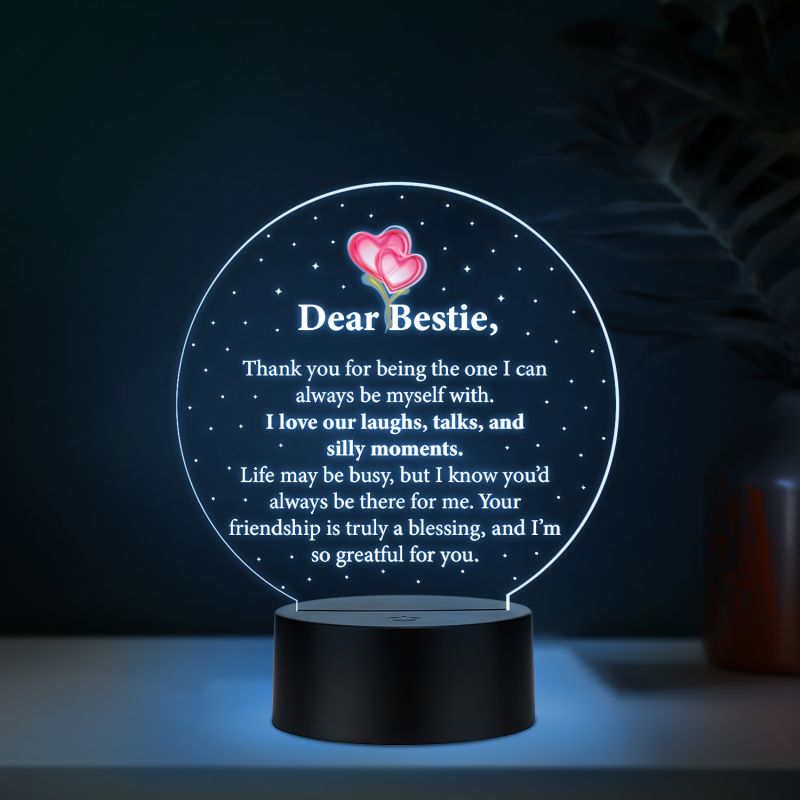 Dear Bestie LED Night Lamp with Heartfelt Friendship Message Automatic Color Changing Light Birthday Gift for Bestie