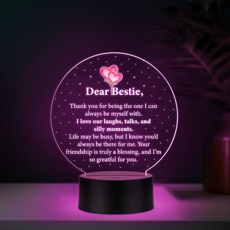 Dear Bestie LED Night Lamp with Heartfelt Friendship Message Automatic Color Changing Light Birthday Gift for Bestie