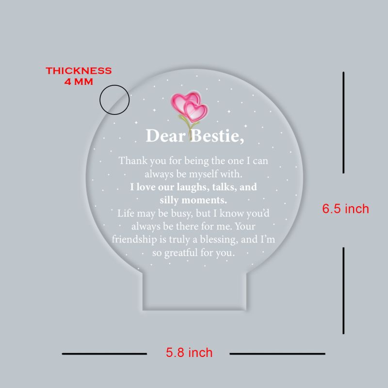 Dear Bestie LED Night Lamp with Heartfelt Friendship Message Automatic Color Changing Light Birthday Gift for Bestie