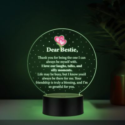 Dear Bestie LED Night Lamp with Heartfelt Friendship Message Automatic Color Changing Light Birthday Gift for Bestie