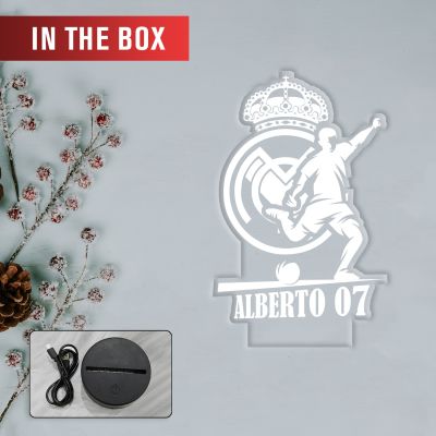 Personalized Football Theme Soccer Player LED Night Lamp with Warm White Light Gift for Football Player Sports Room Décor Gift